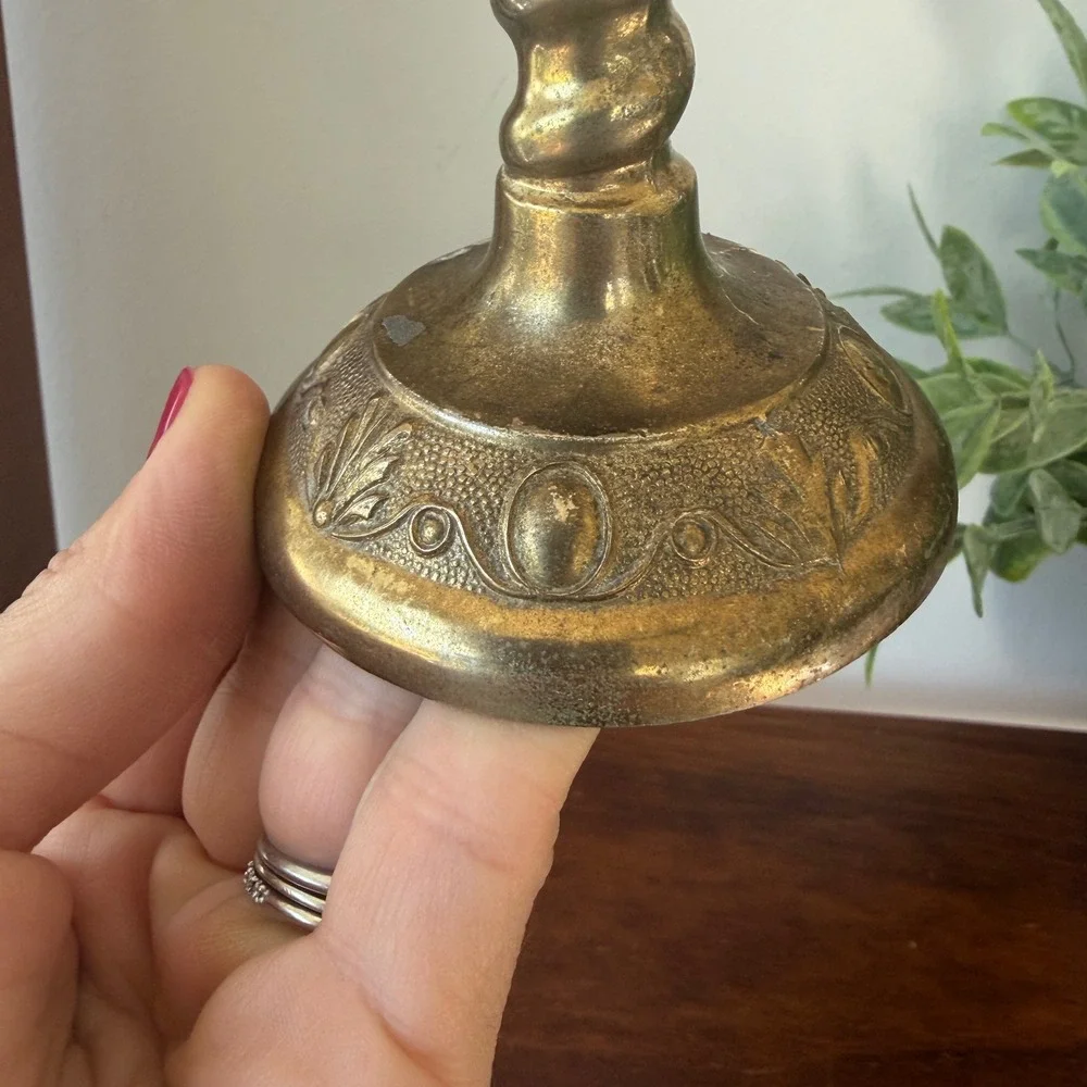 Vintage Made in England Brass Barley Twist Candlestick Holder Ornate Base 5.75in